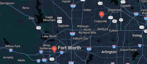 Map of DFW showing the locations of LT Clinics in Fort Worth and Colleyville